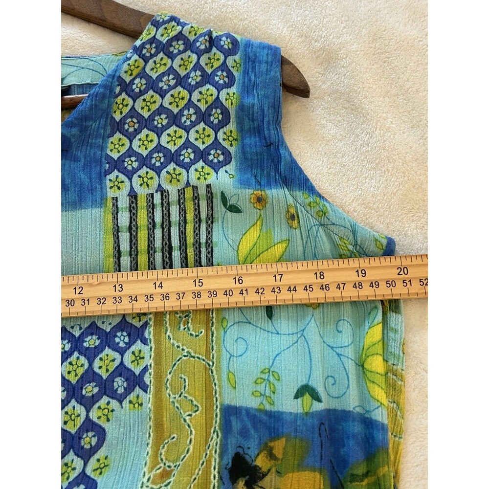 Bila Maxi Dress Women M Boho Patchwork Floral Tropical Flowy Crinkle Festival 90 - Picture 9 of 10